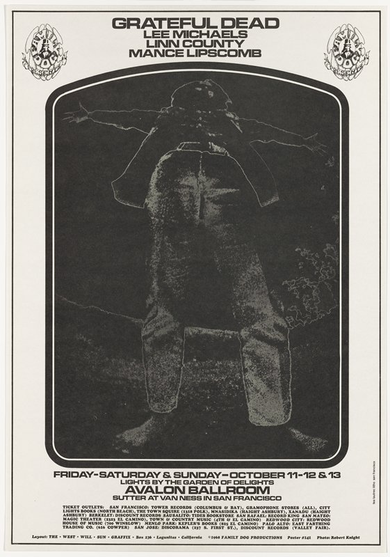 Grateful Dead, Lee Michaels, Linn County, Mance Lipscomb, Avalon Ballroom, October 11-13, 1968, Wes Wilson, 1968