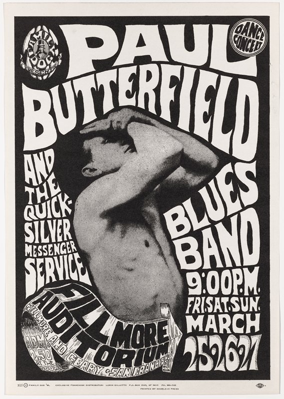 Paul Butterfield Blues Band, Quicksliver Messenger Service, Fillmore Auditorium, March 25-27, 1966, Wes Wilson, 1966