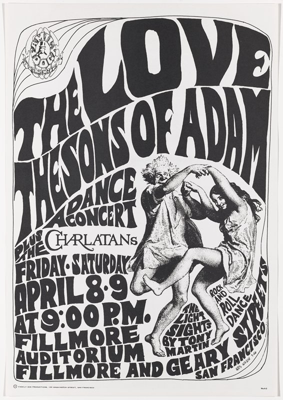Love Dancers, The Love, The Sons of Adam, The Charlatans, April 8-9, Fillmore Auditorium, Wes Wilson, 1966