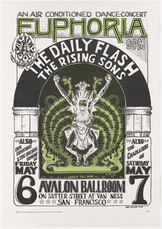 The Daily Flash, The Rising Sons, Big Brother and Holding Company, The Charlatans, Avalon Ballroom, May 6-7, 1966, Wes Wilson, 1966