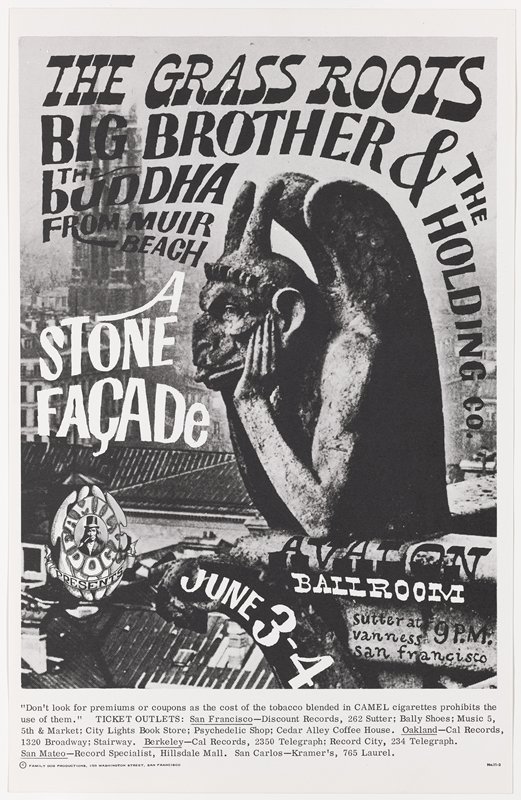 The Grass Roots, Big Brother and the Holding Company, The Buddha from Muir Beach, Avalon Ballroom, June 3-4, 1966, Victor Moscoso, 1966