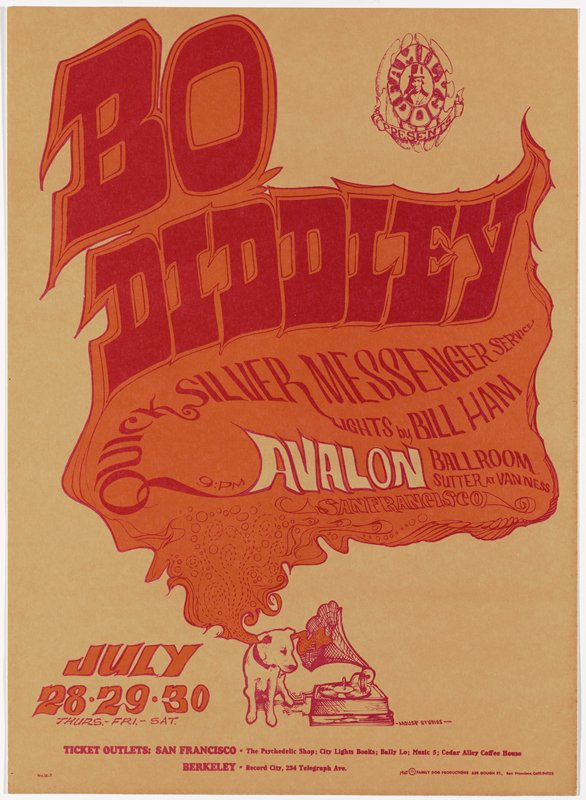 Bob Diddley, Quicksilver Messenger Service, Avalon Ballroom, July 28-30, 1966, Alton Kelley, 1966