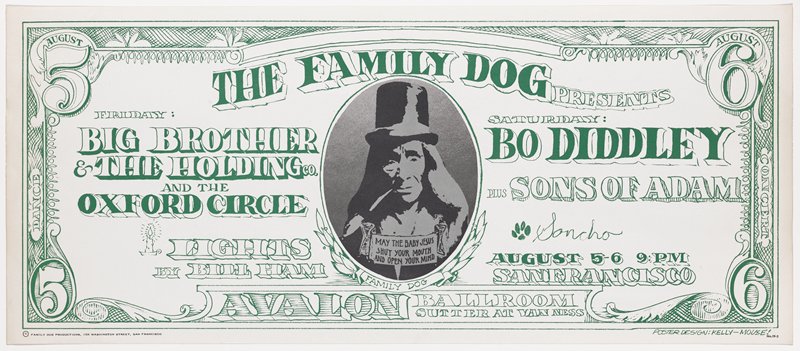 Big Brother and the Holding Company, The Oxford Circle, Bob Diddley, Sons of Adam, Avalon Ballroom, August 5-6, 1966, Alton Kelley, 1966