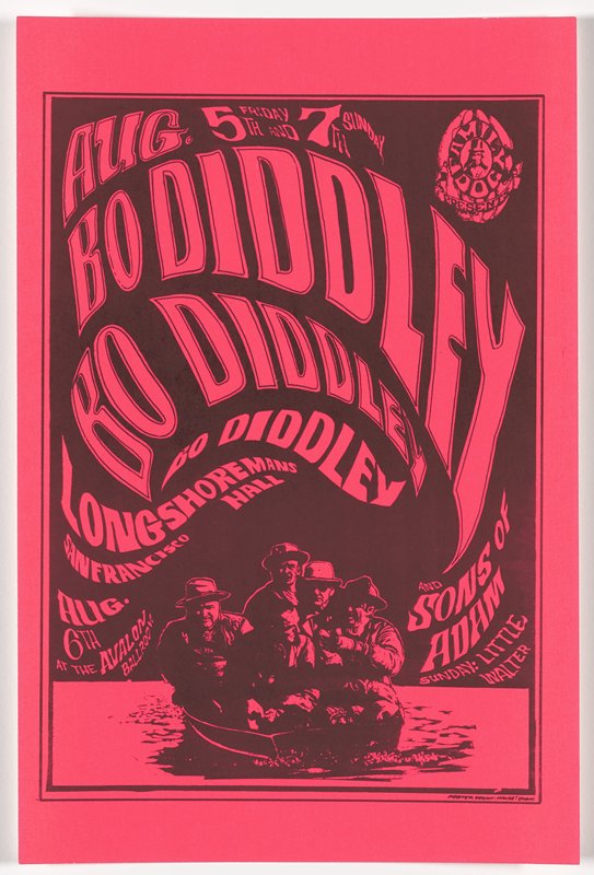 Bob Diddley, Sons of Adam, Little Water, Longshoremen's Hall and Avalon Ballroom, August 5-7, 1966, Alton Kelley, 1966