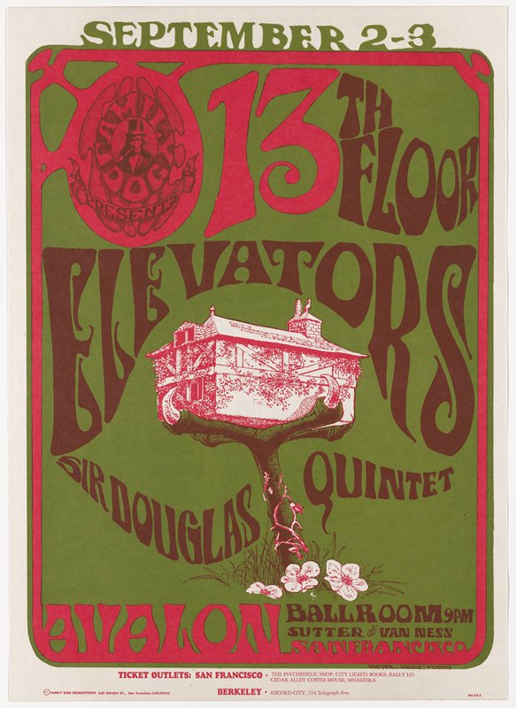 13th Floor Elevators, The Sir Douglas Quintet, September 2-3, Avalon Ballroom, Alton Kelley, 1966