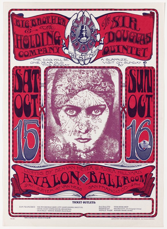 Big Brother and the Holding Company, The Sir Douglas Quintet, Avalon Ballroom, October 15-16, 1966, Alton Kelley, 1966