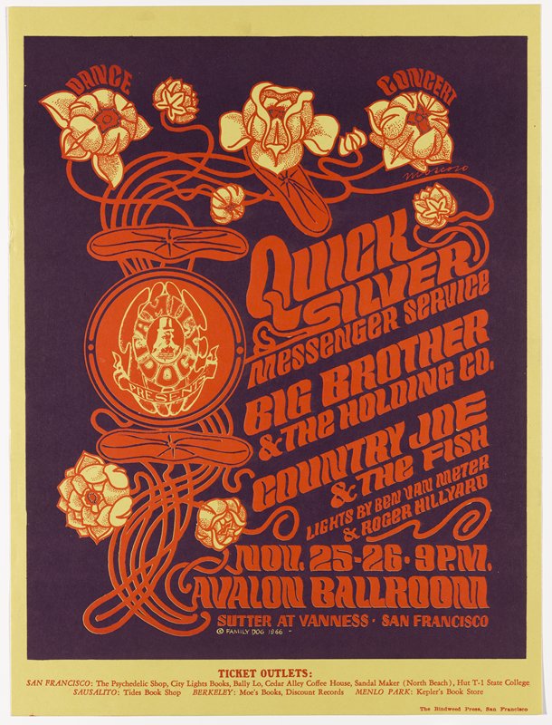 Quicksilver Messenger Service, Big Brother and the Holding Company, Country Joe and the Fish, Avalon Ballroom, November 25-26, 1966, Victor Moscoso, 1966