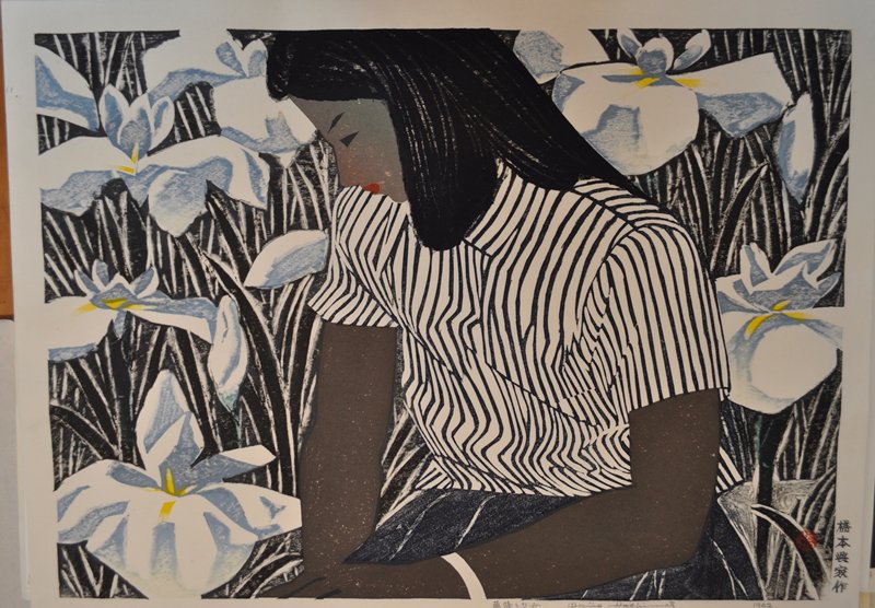 Girl and Irises, Hashimoto Okiie, 1952