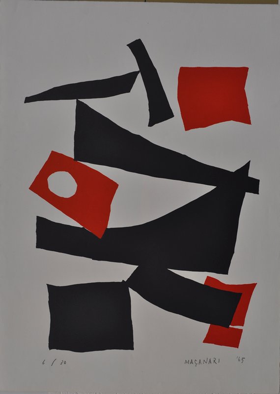 [black wedges and red squares], Murai Masanari, 1965