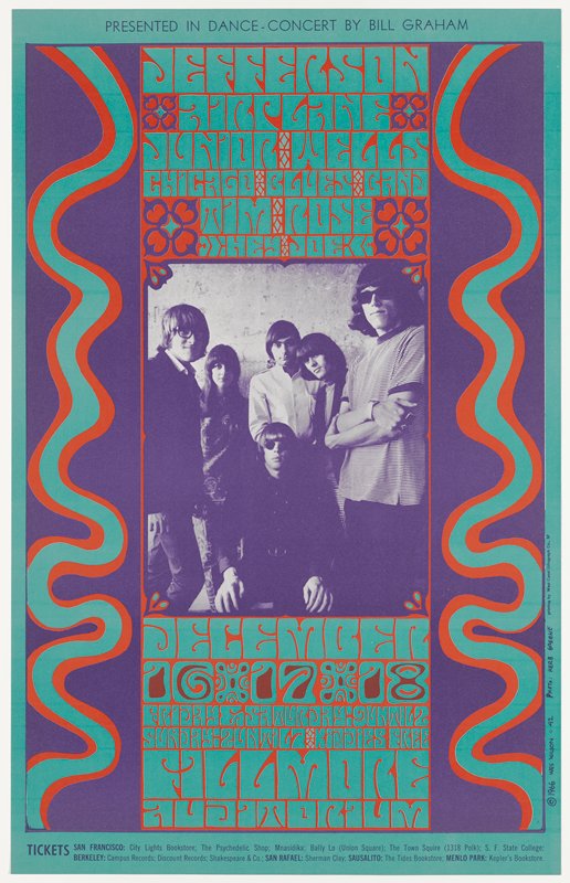 Jefferson Airplane, Junior Wells' Chicago Blues Band, Tim Rose, Hey Joe, Fillmore Auditorium, December 16-18, 1966, Wes Wilson, 1966