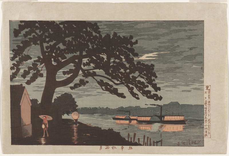 Rain and Moonlight at Gohonmatsu, Kobayashi Kiyochika, 1880