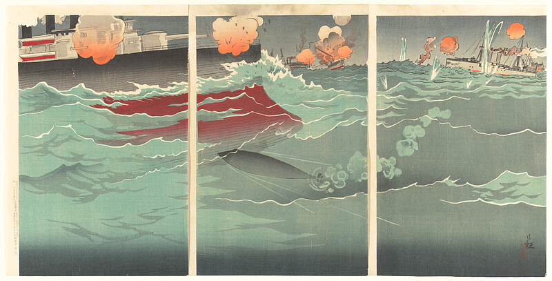 A Torpedo Hitting a Russian Warship, Kobayashi Kiyochika, February 1904