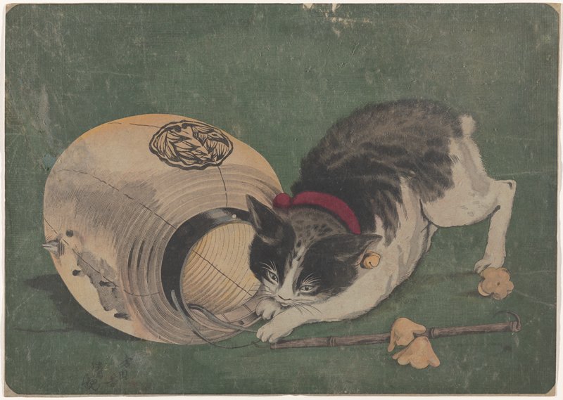 Cat Catching a Rat, Kobayashi Kiyochika, 1920s