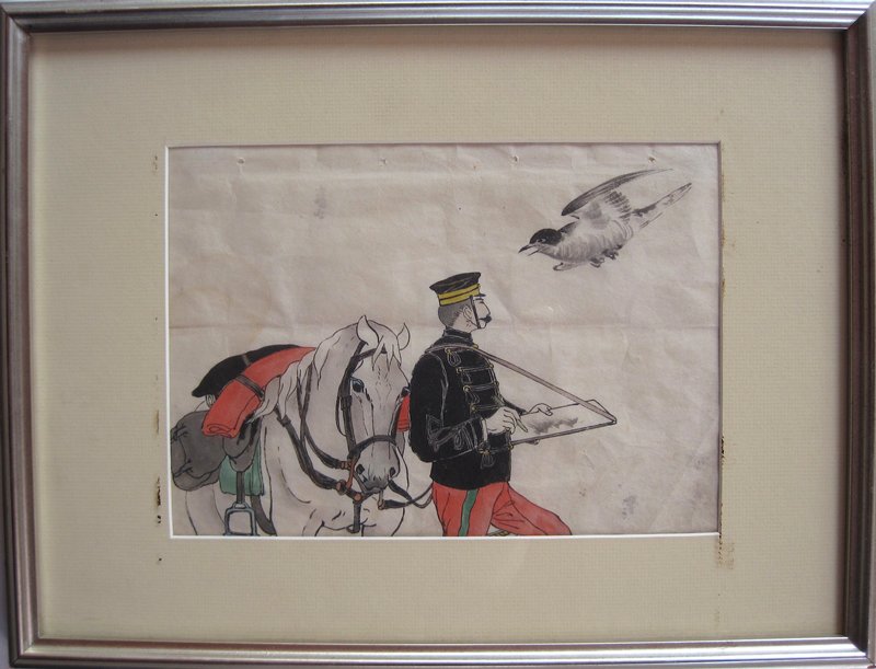 Cavalry officer sketching at the front, c. 1894–1905