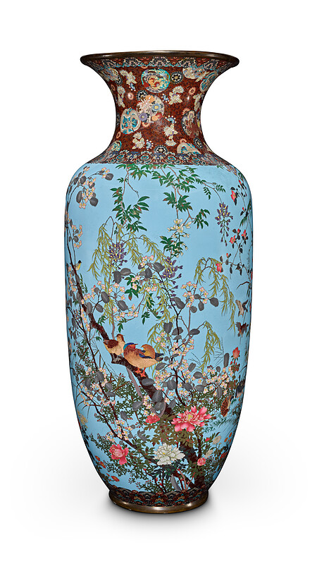 Presentation vase decorated with birds and flowers, one of a pair, Japan