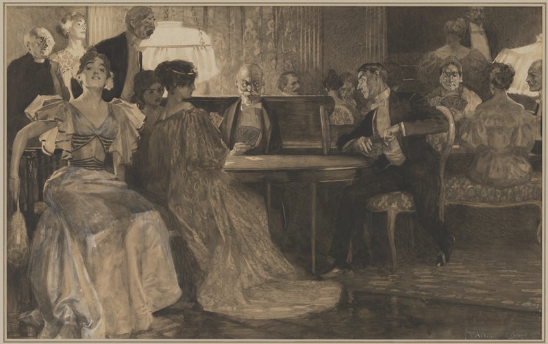 Parlor scene with card players, Frank Craig, c. 1900