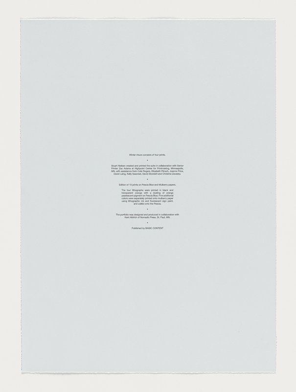 Colophon page for Winter Hours, Stuart Nielsen, 2007