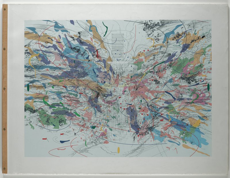 Set of progressive proofs bound as a flipbook, Julie Mehretu, 2004