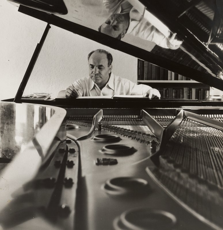 Paul Creston – portrait over piano, Jacques Lowe, c. 1965