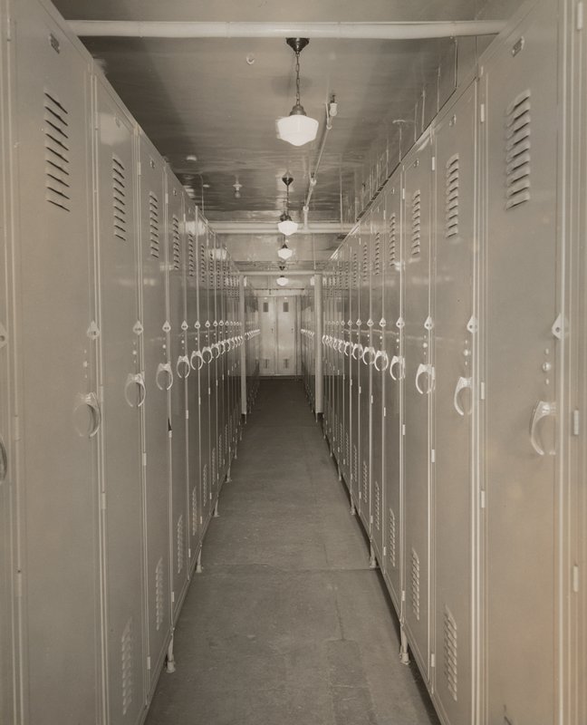 Interior of locker room, Edward W. Quigley, 1937
