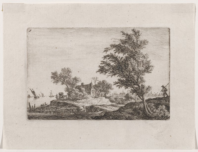 Traveler passing two large trees, Anthonie Waterloo, mid 17th–century