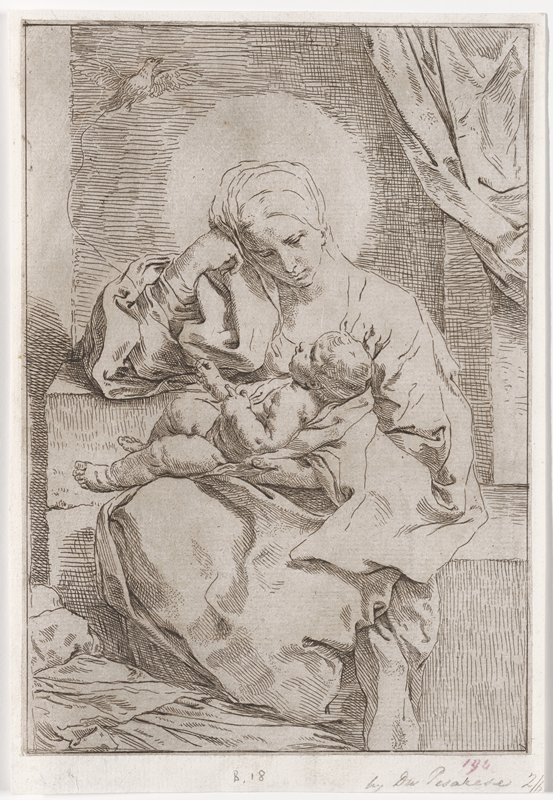 Madonna and child with the bird, Симоне Кантарини, XVII век