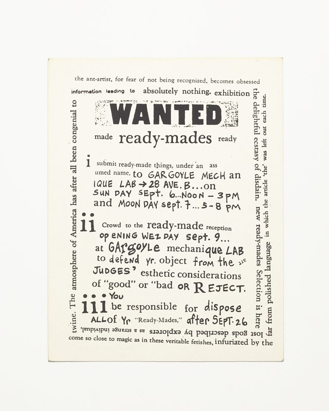 Card/Insert: WANTED made ready-mades ready, Fly NYC, late 20th–early 21st century