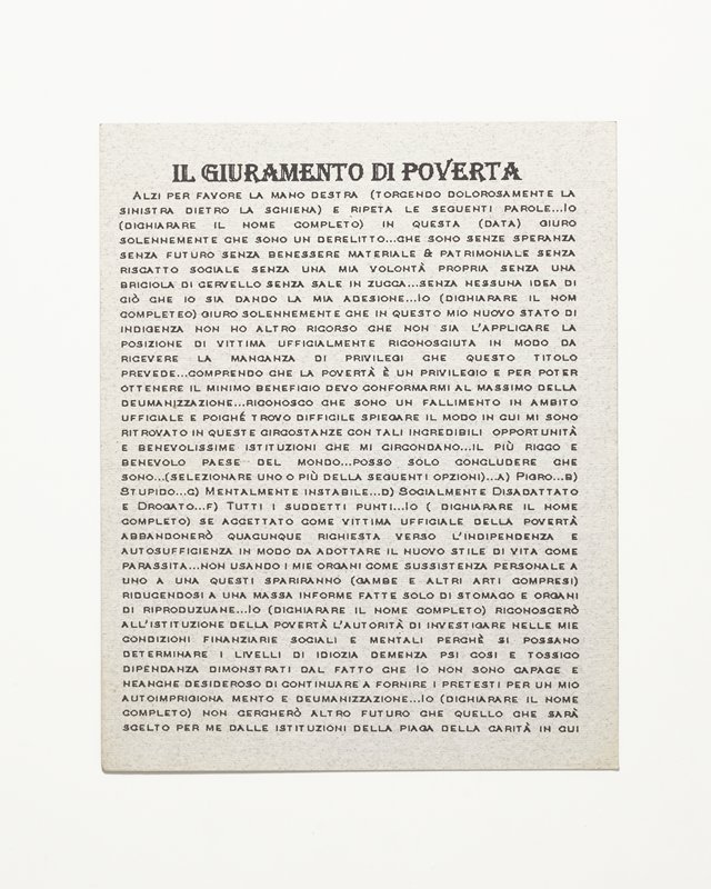 Card/Insert: IL GIURAMENTO DI POVERTA, Fly NYC, December 1997