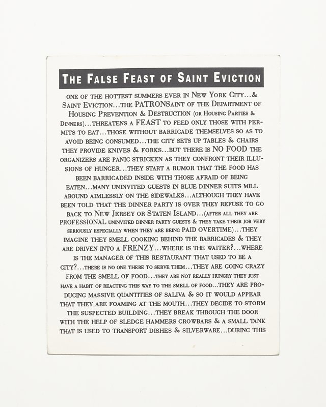 Card/Insert: THE FALSE FEAST OF SAINT EVICTION, Fly NYC, July 1995