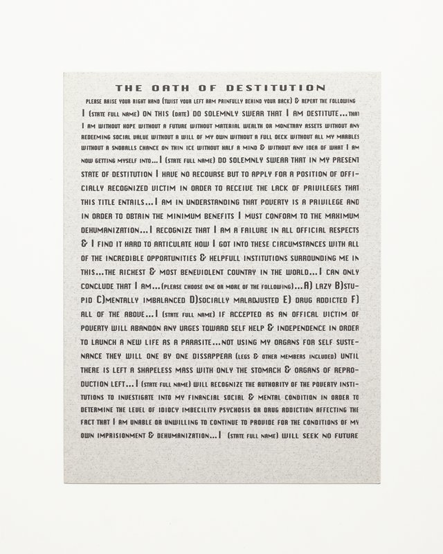 Card/Insert: THE OATH OF DESTITUTION, Fly NYC, April 1994