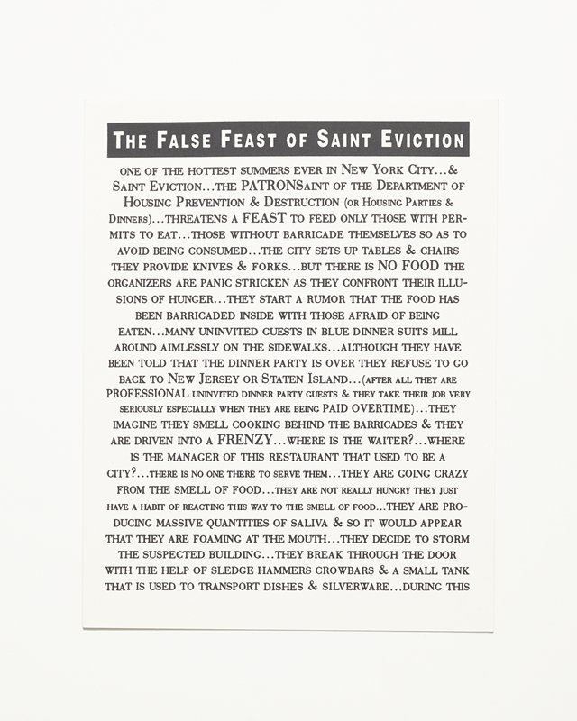 Card/Insert: THE FALSE FEAST OF SAINT EVICTION, Fly NYC, July 1995