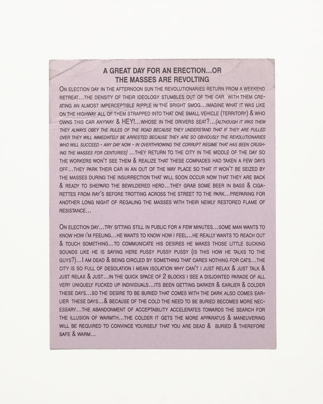 Card/Insert: A GREAT DAY FOR AN ERECTION..., Fly NYC, November 1996