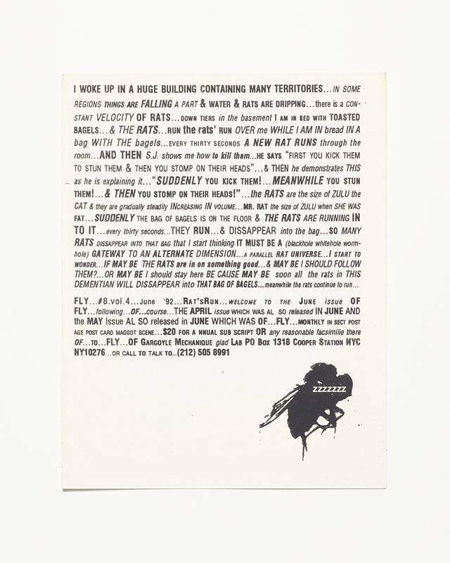 Card/Insert: I WOKE UP IN A HUGE BUILDING..., Fly NYC, June 1992
