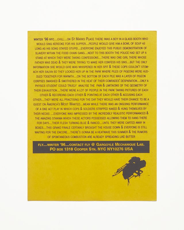 Card/Insert: I COULD FEEL THESE WORDS PULSATING..., Fly NYC, Winter 1996