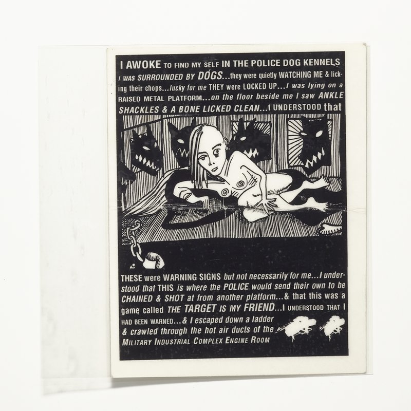 Card/Insert: I AWOKE TO FIND MY SELF IN THE POLICE DOG KENNELS, Fly NYC, April 1992