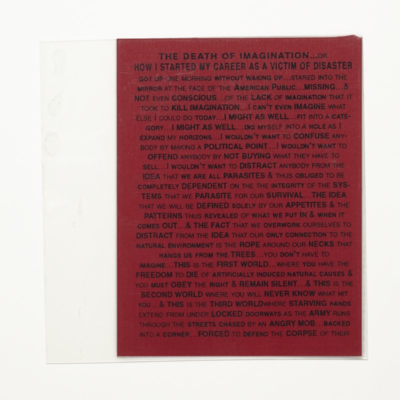 Card/Insert: THE DEATH OF IMAGINATION..., Fly NYC, November 1994