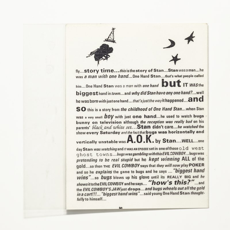 Card/Insert: fly...story time...this is the story of Stan..., Fly NYC, February 1990