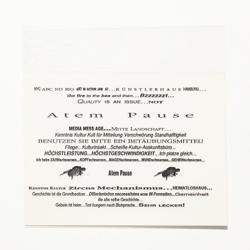 Card/Insert: ATEM PAUSE, Fly NYC, October 1990