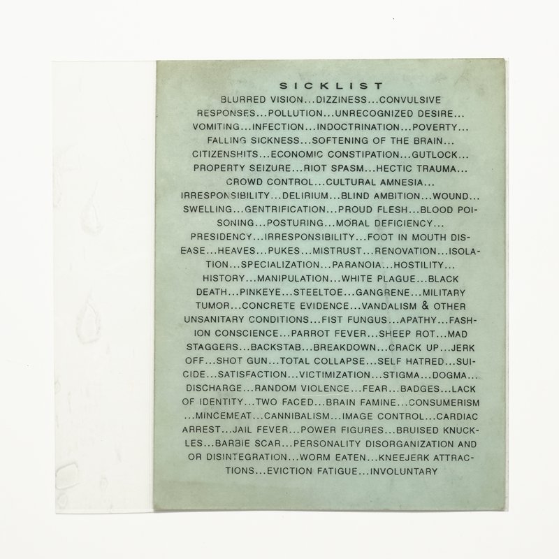 Card/Insert: SICKLIST, Fly NYC, August 1994