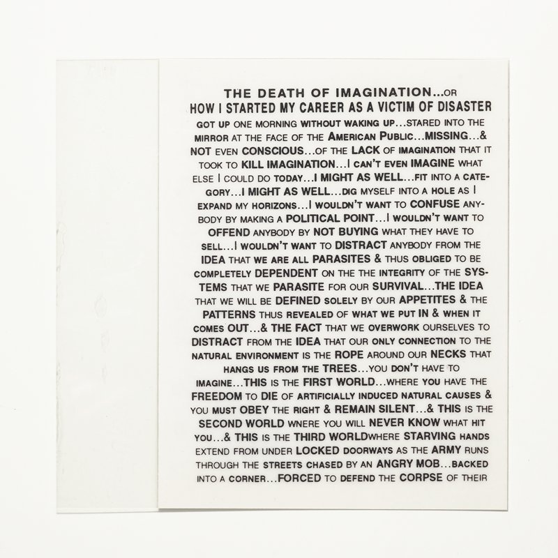 Card/Insert: THE DEATH OF IMAGINATION..., Fly NYC, November 1994