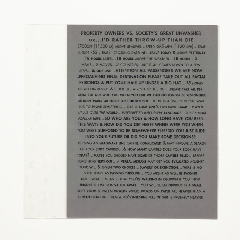 Card/Insert: PROPERTY OWNERS VS. SOCIETY's GREAT UNWASHED..., Fly NYC, February 1995