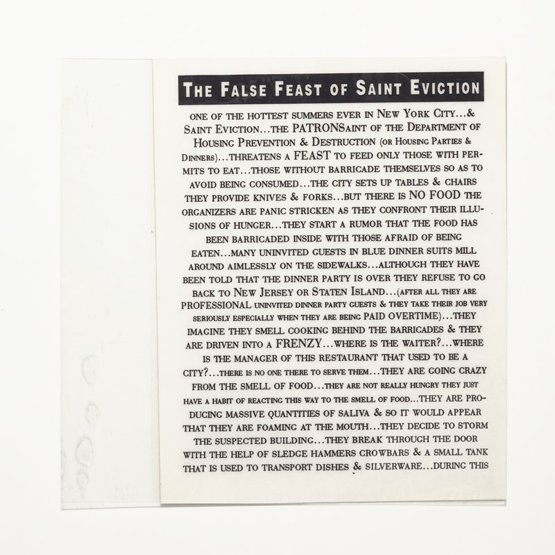 Card/Insert: THE FALSE FEAST OF SAINT EVICTION, Fly NYC, July 1995