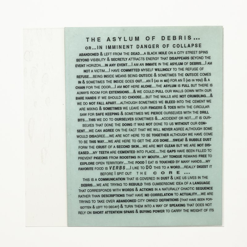 Card/Insert: THE ASYLUM OF DEBRIS..., Fly NYC, August 1995