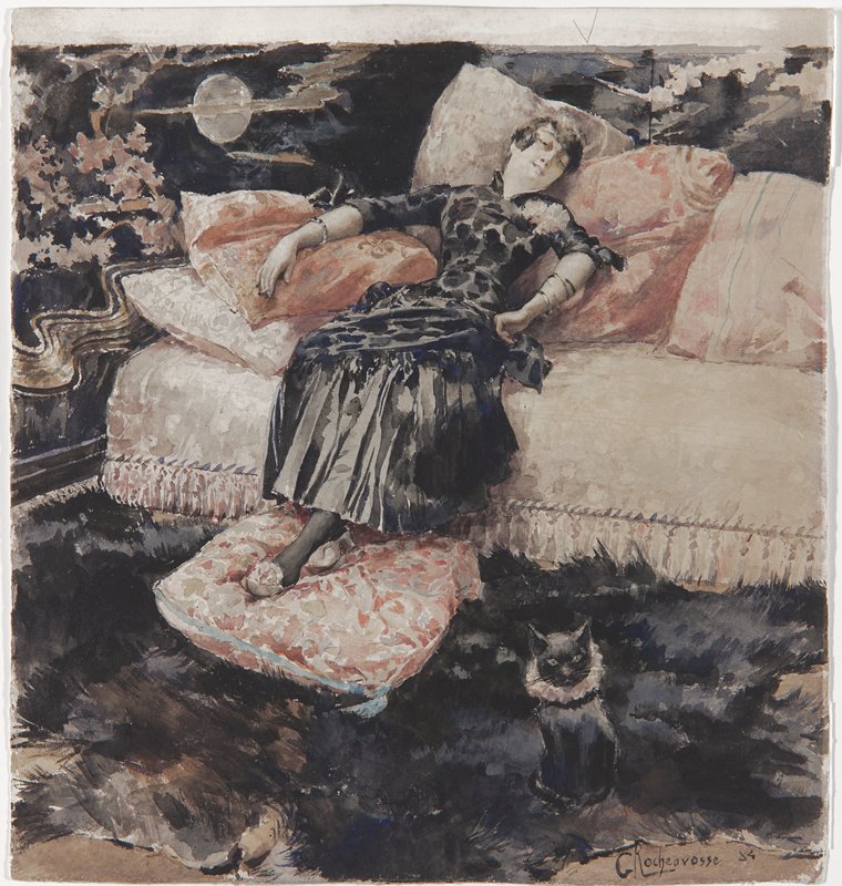 Sarah Bernhardt with a Cat, Georges Antoine Rochegrosse, 1884