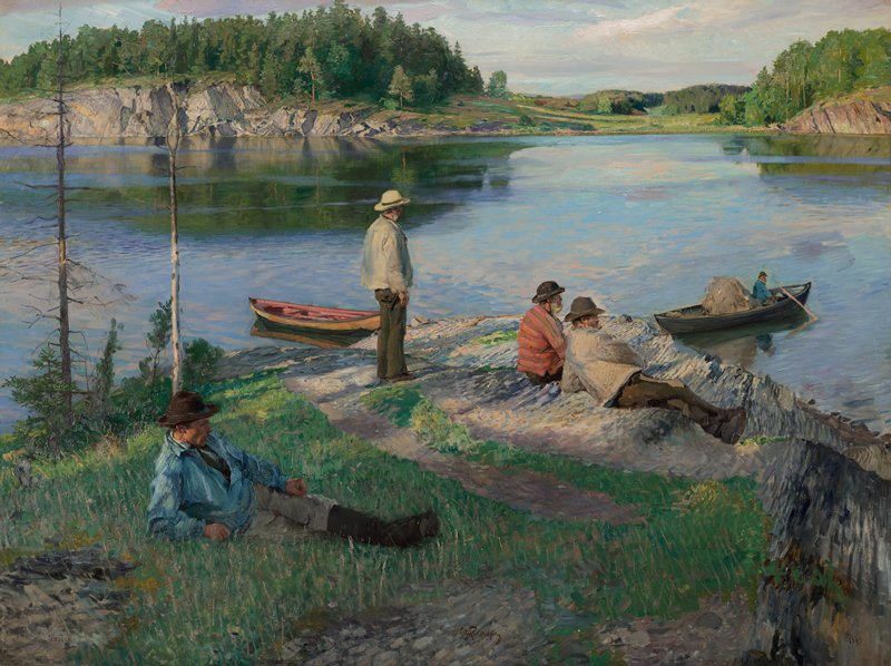 Salmon Fishers at Nesøya, Hjalmar Eilif Emanuel Peterssen, 1891