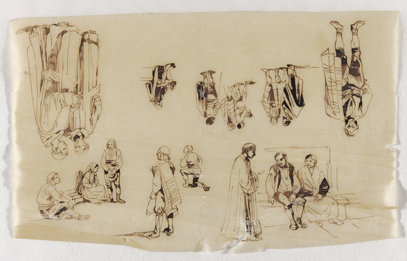 Sheet of Studies of Pilgrims and Monks, Adrien Dauzats, mid–19th century