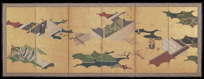 Two scenes from The Tale of Genji representing Prince Genji and Lady Murasaki, Tosa School, 18th century