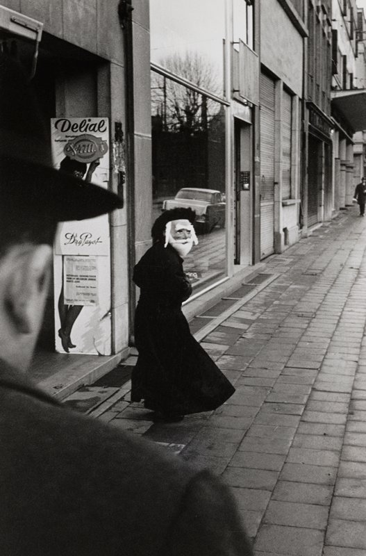 During the Festival of Lots Purim holiday, young children dressing up as old men, Antwerp, Belgium, Leonard Freed, 1957