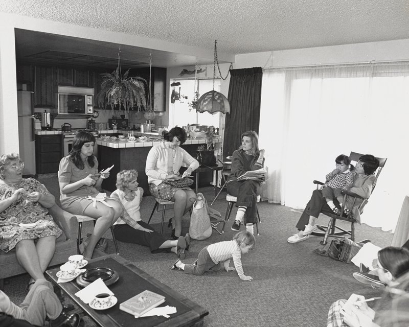 Nursery Scholarship Fund has with a handful of women each year raised $8000 to send 40 children from disadvantaged homes to nursery school. Women's liberation generates volunteer labor, but there isn't enough money to pay for what needs to be done in the community. Tri-Valley Area, Northern California, Bill Owens, 1969–75