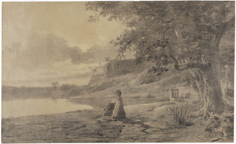 Woman Seated at the Edge of a Pond, Adolphe Appian, 1865